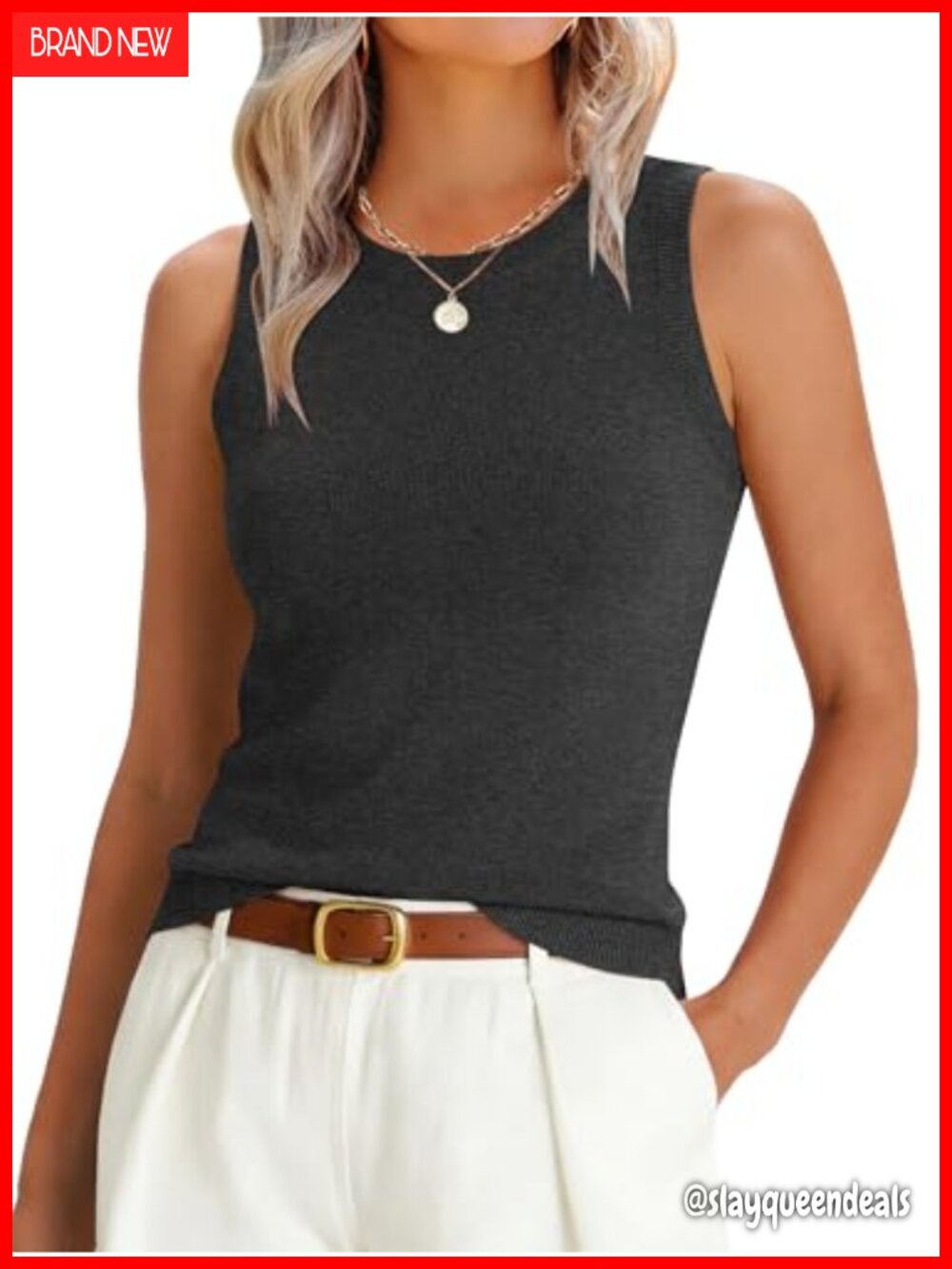 Sleeveless Crew Neck Sweater Tank Top Soft Wool Blend Slim Fit